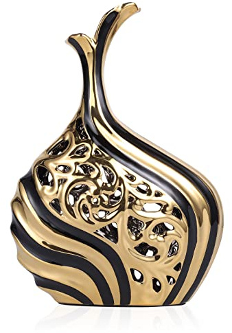 Black and Gold 15 inch Floor Standing Large vase with Unique skeletonized Large vase Pampas Grass Decoration for Living Room, Home Office Porch Shelves on Floor entryway Entrance Tabletop Decoration.