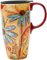 KBEAZY Taza de cerámica grande para café, tazas altas de viaje, taza de té con leche de porcelana con tapa, 17 onzas, naranja