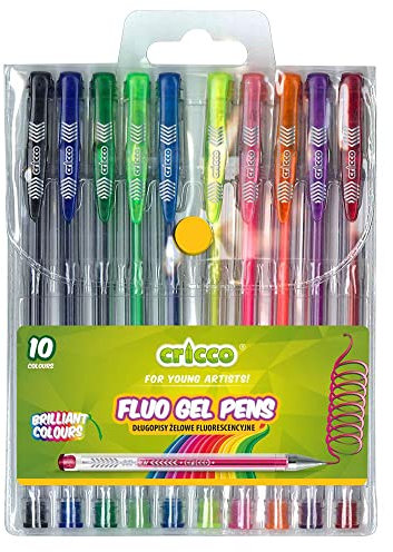 CRICCO Gelschreiber Set für Schulen, Büros, Studenten - Gel-Stifte in Verschiedenen Farben - Textsurfer - Hohe Qualität - mit Großem Tintenspeicher - Fluoreszierende Gel-Schreibstifte - 10 Stück