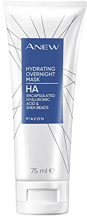 Avon Anew Hydrating Overnight Mask 75ml, Formuliert mit Hyaluronsäure und Sheabutter, um die Feuchtigkeit der Haut zu erhöhen und feine Linien zu reduzieren, tierversuchsfrei