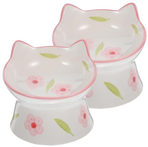 2pcs Elevated Cat Bowls Raised Ceramic Cat Food Bowls for Cats Reusable and Easy to Clean Elevated Feeding for Cats and Kittens