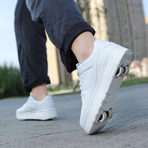 XRDSHY Schuhe mit Rollen für Kinder, 4 Rollen Skateboardschuhe Sportschuhe Jungen Mädchen, 2 in 1 Multifunktionale Rollschuhe Outdoor-Laufschuhe Sportschuhe Gymnastik Turnschuhe, White-34 EU