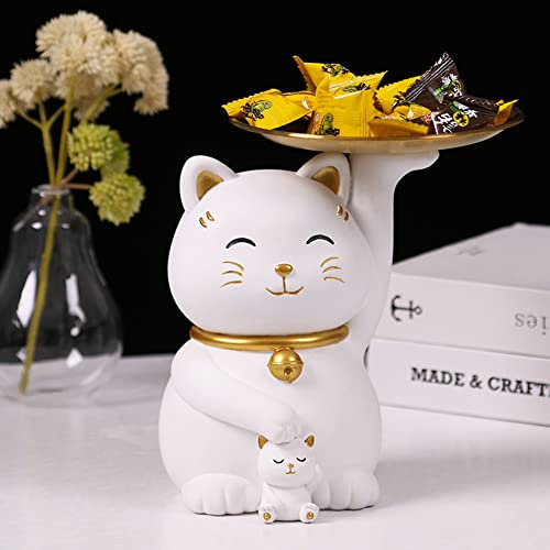 Katze Statue, Katze Kleinigkeiten Storage Box deko, Startseite Wohnzimmer für den Eingang Lachende Katze Schlüssel Aufbewahrungsbox, Lachende Katze Statue, Glückskatze Storage Sculpture(Weiß 3)