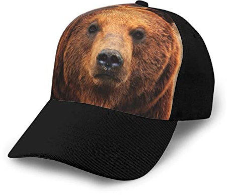 OCELIO Holzmaserung gespleißt gebogene Krempe Baseballkappe Herren und Damen Sport Baseball Cap, Grizzly Bear, Einheitsgr��e
