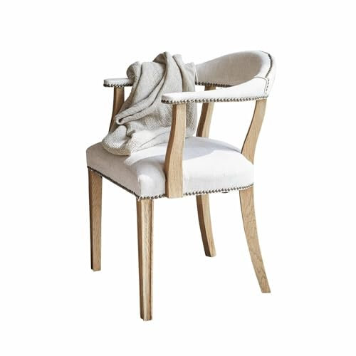 Loberon Stuhl Heaton, Naturnaher & Klassischer Chic, mit Nieten Verziert, Zeitlose Eleganz, Sitzmöbel, Eichenholz, Edelstahl, leinen