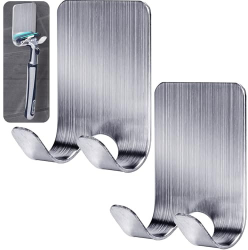 Gorffy Rasierhalter Dusche, Mehrzweckhaken Edelstahl Wasserdichte Wandhaken Selbstklebend, Rasierer Halterung Dusche, Badezimmer Haken Ohne Bohren Rasier Halterung (Silber, 2 Stück)