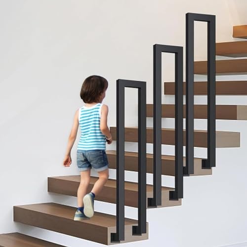 OVLRIJP Garde Corps Escalier en U, Main Courante pour Escalier, Rampe Escalier, Rambarde Escalier Intérieur pour Grenier, Couloir, Jardin, Intérieur et Extérieur (85cm, Montage Latéral-Noir)