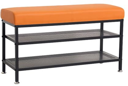 WMYYLX Schuhregal mit Sitzbank, 3-Tier Schuhregal mit Sitzbank, Stabiles Schuhbank aus Metall mit Polsterung aus Kunstleder für Flur, Eingang, Bad, Wohnzimmer, Diele (Orange)