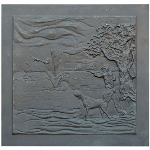 Lunaway Dekorplatte Jäger aus Gusseisen für Kaminsims, Maße: 78 x 75 cm, Dicke 1 cm
