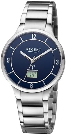 REGENT Herren Funkuhr Analog-Digital Metallarmband Silber URFR290 Analoguhr