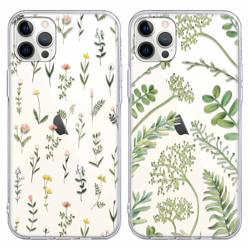 Foonary 2 Pack Clear Leaf Print Phone Case Compatible with iPhone 11 Pro Max 6.5,Soft Silicone with Flower Design Aesthetics Transparent Pattern Cases, Shockproof Bumper Protector Cover