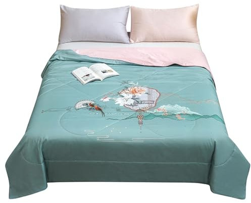 Chickwin Dessus de Lit en Satin, Couvre Lit Matelassé Dessus de Lits Microfibre Couvre-Lits Couverture de Lit Doux Toutes Les Saisons pour Lit 1~2 Personnes (Style Chinois,200x230cm)