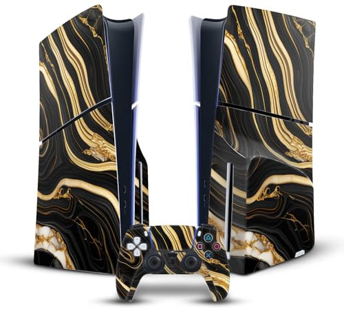 Head Case Designs Noir Et Doré Marbre Vinyle Autocollant De Jeu Peau Autocollant Couverture Compatible avec Sony Playstation 5 PS5 Slim/Pro Disc Edition Console & DualSense Controller