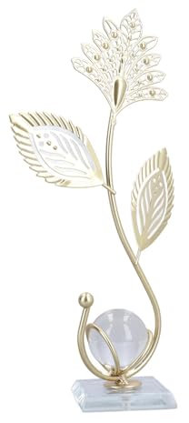 Goldfarbene Metallblatt-Wanddekoration, Eisenblatt-Kristallkugel-Dekoration, Ginkgo-Blätter-Skulptur-Ornament, Dekorative, Exquisite Metallblatt-Kristallkugel-Ornament, Stilvolle Nordische(Typ 2)