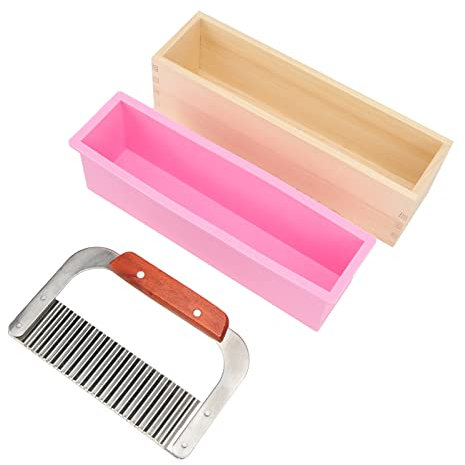 Coupe-Savon en Bois, Article Artisanal, Moule de Collections Artisanales avec 1 Moule en Silicone, 1 Coupe-Savon ondulé, Coupe-Savon pour Débutants pour Savon de Bricolage