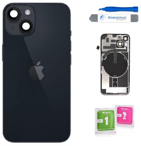 Globalstock Vitre arrière de Cache Batterie pour iphone 14 + Support + NFC Remplacement - Coque Cache Batterie Compatible Noir + adhésif et Kit Outils