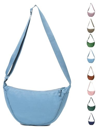 LOCCY Damen Halbmond Crossbody Schultertasche, Hobo Halfmoon Bag Einfarbige Nylon Crossbody Bag Damen Halbmond Schultertasche mit verstellbarer Schultergurt für Damen Reisen(Hellblau)