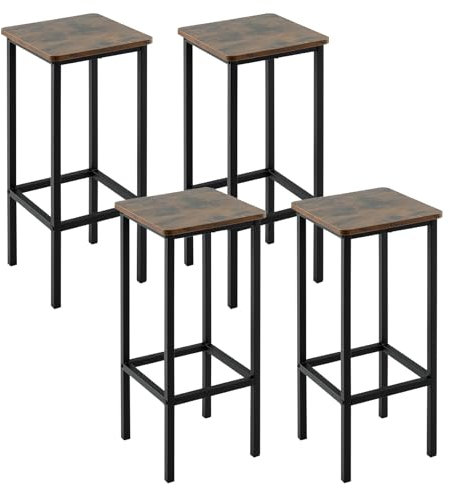 RELAX4LIFE Tabouret de Bar Lot de 4, Chaise Haute Bar 72 CM avec Cadre Métallique, Assise Bois, Repose-Pieds, Tabouret Bar Industriel pour Cuisine, Salle à Manger, Café