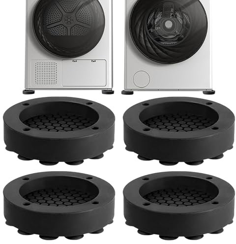 4 Pièces Tapis Anti-vibration pour Machine à Laver, Amortisseurs de Vibrations pour Machine à Laver, Anti Vibration Forte Adsorption, Patins Anti Vibration Lave Linge, Anti-Glisse, Antibruit (Noir)