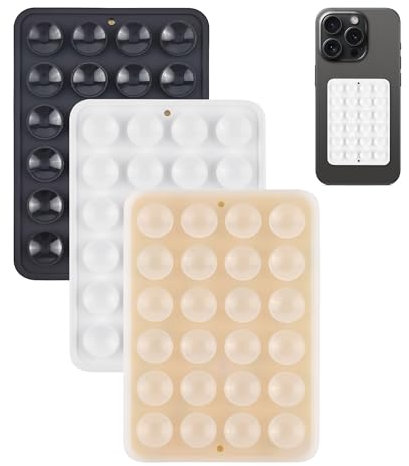 Desenda 3 PCS Silicone Suction Phone Pads for All Smartphones, Hands-Free Suction Phone Holders Suction Phone Case Sticky Grip Mount for Mirror, Selfie, Video (White Black Translucent)