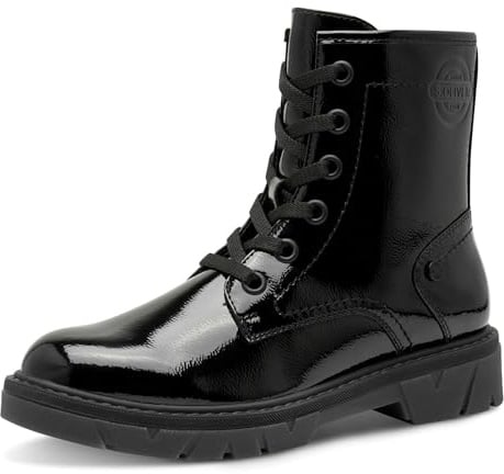 s.Oliver Damen Stiefeletten zum Schnüren Vegan, Schwarz (Black Patent), 39 EU