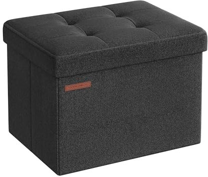 SONGMICS Storage Ottoman, Foldable Small Ottoman Foot Rest, 31 x 41 cm Foot Stool, Ottoman with Storage, Load up to 130 kg, for Living Room, Bedroom, Dorm, Ink Black LSF102B51