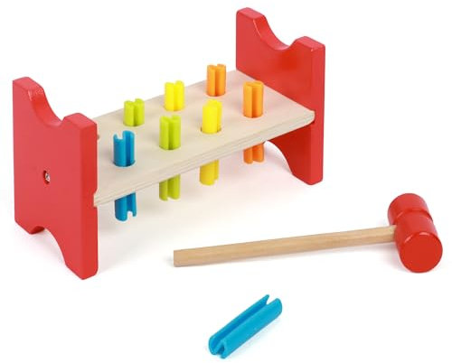 Wooden Hammer Bench, Montessori Toys for 1 2 3 and 4 Year Old, Developmental Toy Motor Skills Gift for Boys Girls
