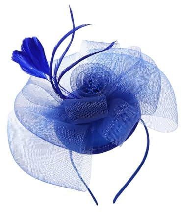 IYOU Chapeau Fascinateur de Mariage Mariées Bleu Royal avec Noeud et Pince Plume Cocktail Thé Dansant Accessoires de Cheveux pour Femmes