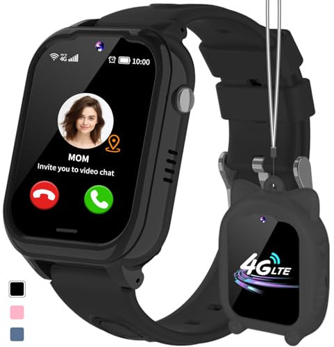 JUBUNRER 4G Montre Connectée Enfant 4G GPS WiFi Appel Vidéo SOS Podometre Marche Jeux Réveil Caméra Cartes d'apprentissage Calculatrice Musique Étanche Tracker Traceur GPS Enfant Cadeaux- Garcon Fille