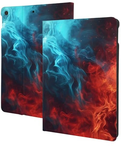Kompatibel mit iPad 9. / 8. / 7. Generation – kompatibel mit iPad 10.2 Hülle, Folio-Ständer, automatische Wake/Sleep-Funktion, rote und blaue Fire Tablet-Hülle, kompatibel mit iPad-Schutzhülle
