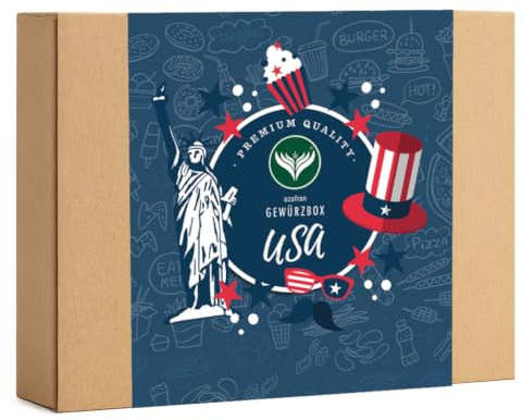 Azafran Gewürze Geschenkset USA – Amerika Set mit 4 Gewürzen | Typisch amerikanische Gewürze für Burger, BBQ, Cajun und Steak – American Style als Geschenkbox