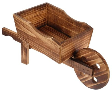 BESPORTBLE Wooden Cart Flowerpot Vintage Wheelbarrow Planter for Succulents and Small Plants Multi-functional Decorative Pot for Home Office Garden Porch