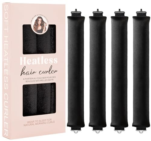 4 Stück Heatless Curls Band Lockenwickler über Nacht, Locken Ohne Hitze, Hitzefreie Overnight Blowout Hair Curler, Haarwickler Haare Lockenband Locken über Nacht für Alle Haartypen (4PCS Black, M)
