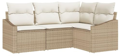 vidaXL 4-teiliges Garten-Sofa-Set mit Kissen in Beige aus Poly-Rattan – modernes Ecksofa für draußen, perfekt für die Terrasse oder Lounge. Ideal für entspannte Sommertage zu Hause.