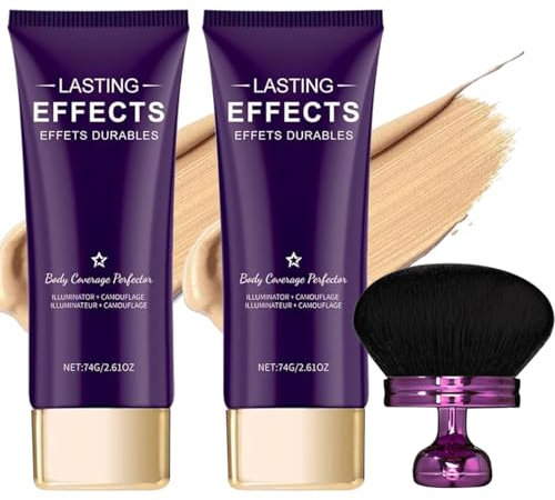 Body Coverage Perfector, All-Over Complexion Perfector mit Extra großer Körper Make-up-Pinsel, Tattoo Abdeckung Wasserfest, Bein und Körper Narbe Abdeckung Make-up (Elfenbein*2)
