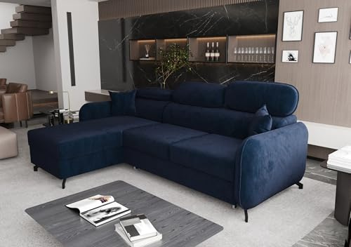 AXLIVING Ecksofa mit Schlaffunktion Ribella 5 L-Form 265 cm, Samt in Blau Links
