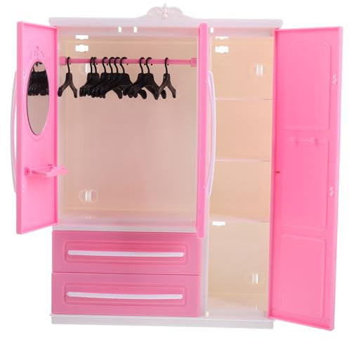 Mipcase Puppenschrank für Puppen mit Kleiderbügeln zur Aufbewahrung von Puppenkleidung Elegantes Miniaturmöbel für Puppenhäuser Kinderfreundliches Design Einfache Montage