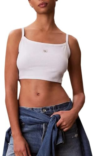 Calvin Klein Damen Sl Woven Label 2x2 Baby Rib Crop Lv047f221g Tanktop