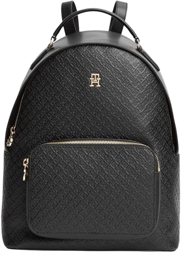 Tommy Hilfiger Damen Rucksack Daily Backpack mit Monogramm-Prägung, Schwarz (Black), Einheitsgröße