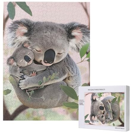 Niedliches Koala-Mom- und Baby-Puzzle mit Aufbewahrungsbox, Holzpuzzle für Erwachsene und Kinder, 500 Teile Familienspaß, dekoratives Spiel