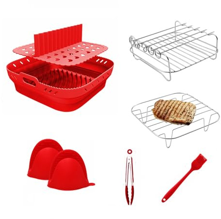 MHADBKH Silicone Air Divider Pads Metal Grilling Rack With Nonstick Tray For Simultaneous Cooking