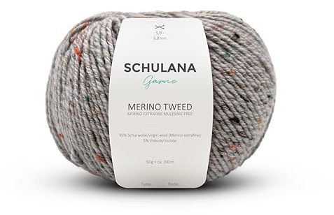 Merino Tweed Garn mulesingfrei extrafeine Merinowolle mit bunter Tweed-Optik weich elastisch Strickgarn für Pullover Jacken Accessoires Handstrick und Häkeln, Hellgrau