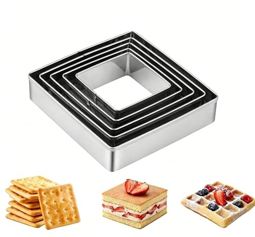 Square Biscuit Cutters, 5 Pcs Stainless Steel Cookie Cutters Set (3.5-6.5cm), Pastry Cutters for Baking Brownie and Cookie Dough, Mini Sandwich Moulds for Kitchen