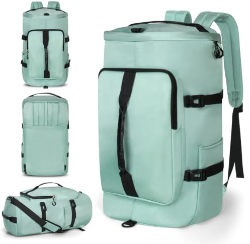 KYYLZ 45L Sporttasche Damen Herren, Groß Reisetasche mit Schuhfach und Nassfach Travel Duffle Bag mit Rucksack Weekender für Sporturlaub, Reisen, Fitnessstudio, Schwimmen, Grün