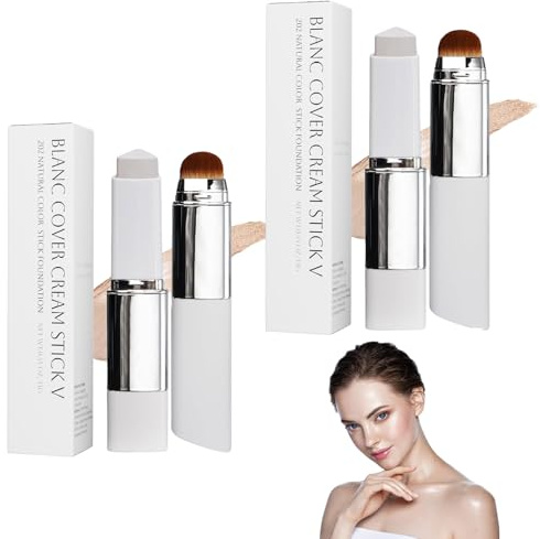 Color Changing Foundation Stick,Fond De Teint Stick 2 En 1 With Brush,Fond De Teint En Changeant De Couleur,Waterproof Long-Lasting Sweatproof Natural(202#COULEUR NATURE)2pc