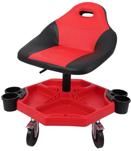 Aptliton Heavy Duty Rolling Shop Stool with Wheels – Adjustable Height 18.5-23cm – 400 lbs Capacity – Padded Swivel Seat & Backrest – Gear Tray & Bottle Holders – Mobile Mechanic Creeper Seat for