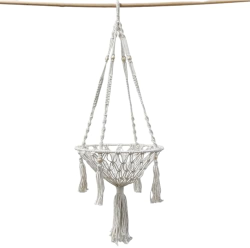 Cat Swing Woven Macrame Cotton Rope | Boho Hanging Pet Bed | Decorative Net Basket | Puppy Climbing Perch and Window Sill, Bedside Desk, A