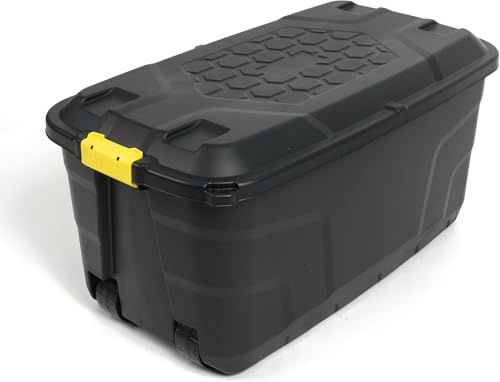 Made in UK Heavy Duty Storage Box with Lid, 175L OR 145L Capacity, Lockable Container with Wheels, Indoor and Outdoor Use, by TFBF (145 Litre)