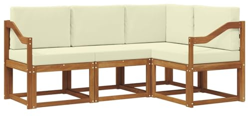 vidaXL Outdoor-Sofagarnitur mit Kissen 4 pcs Natur und Creme, Outdoor Sofa, modernes Eckmöbel, Garten Lounge, langlebige Patio-Sitzgelegenheiten, Komfortables Terrassen-Set Wohnzimmer