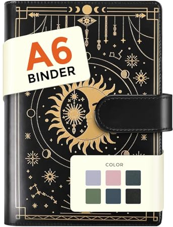 SKYDUE A6 Ringbuch Kunstleder, Ringbuch A6 Nachfüllbar, Budget Binder, Notizbuch (Innenpapier Nicht Enthalten), Organizer Für Büro, Schule Und Reise (ZB-Schwarz)